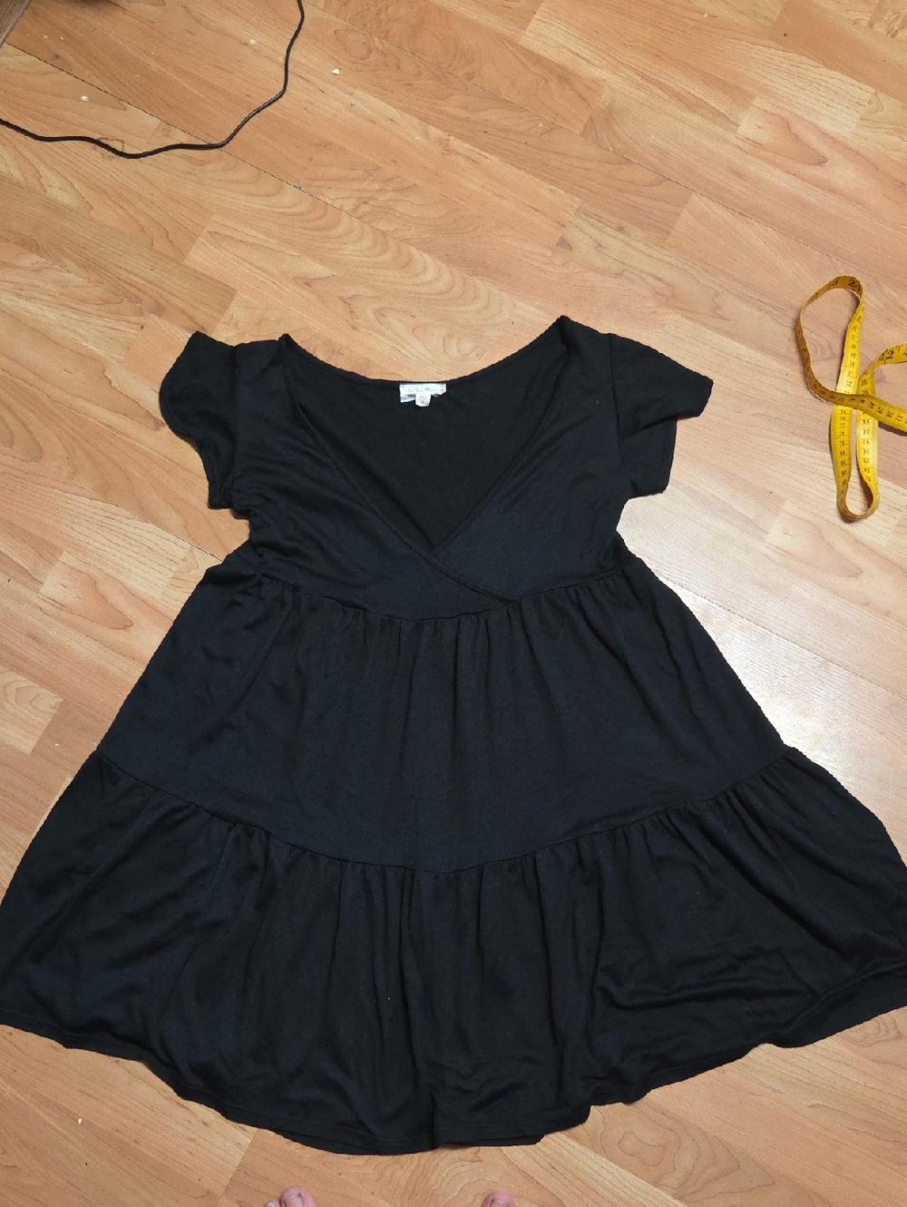 See You Monday Black Tiered V-Neck Short Sleeve Dress
